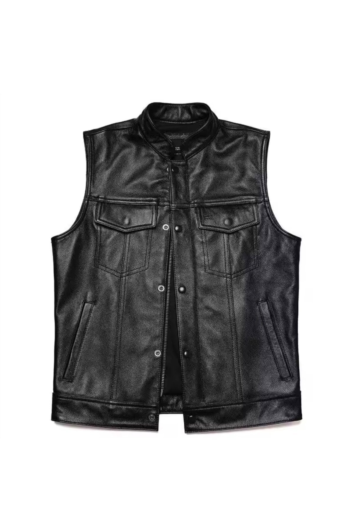 Hakiki deri motorcu tarzı yelek siyah renk cepleri fermuarlı