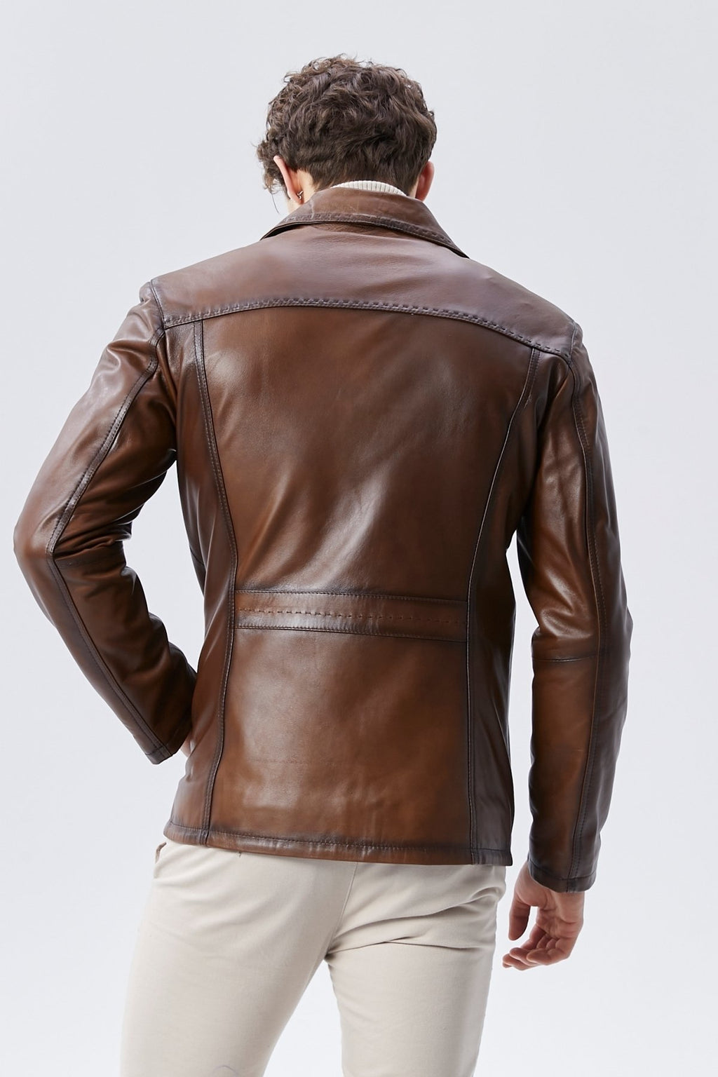 Hakiki Deri Ceket Karartmalı Taba Renk