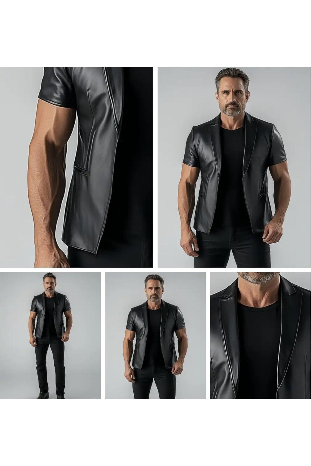 Kısa Kollu Hakiki Deri Blazer Ceket Erkek SlimFit