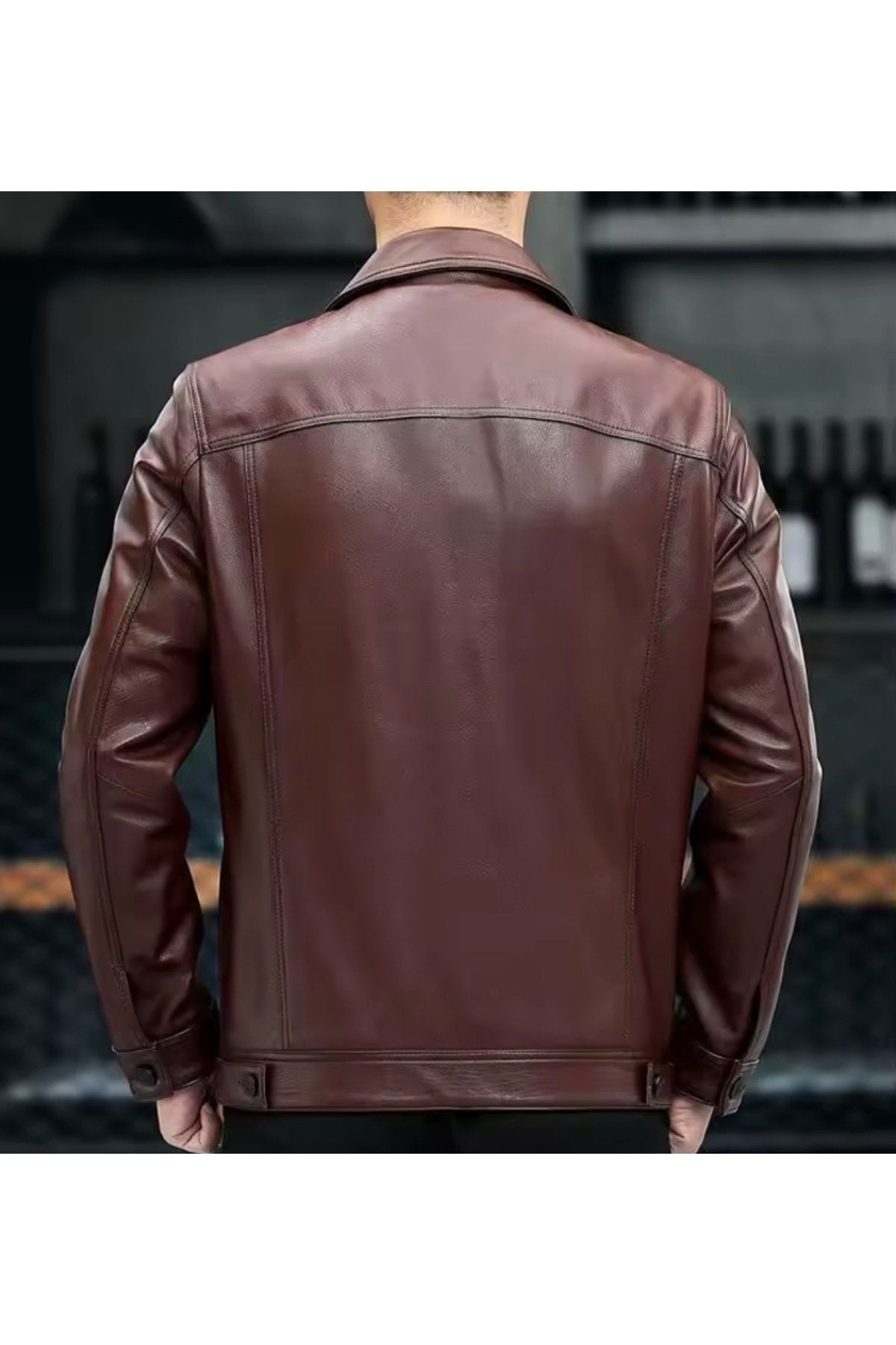 Mevsimlik Ceket Spor Hakiki Deri düğme,gömlek yaka ve dikiş detaylı