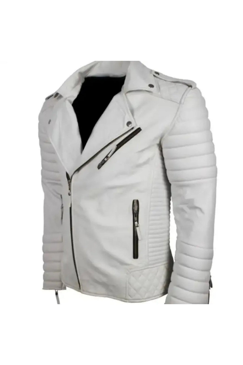 Motorcu tarzı kuzu derisi biker mont beyaz renk