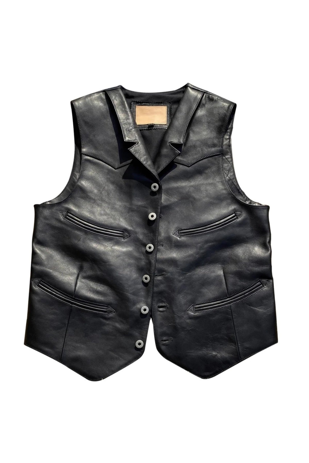 Yakalı metal düğmeli yelek hakiki deri