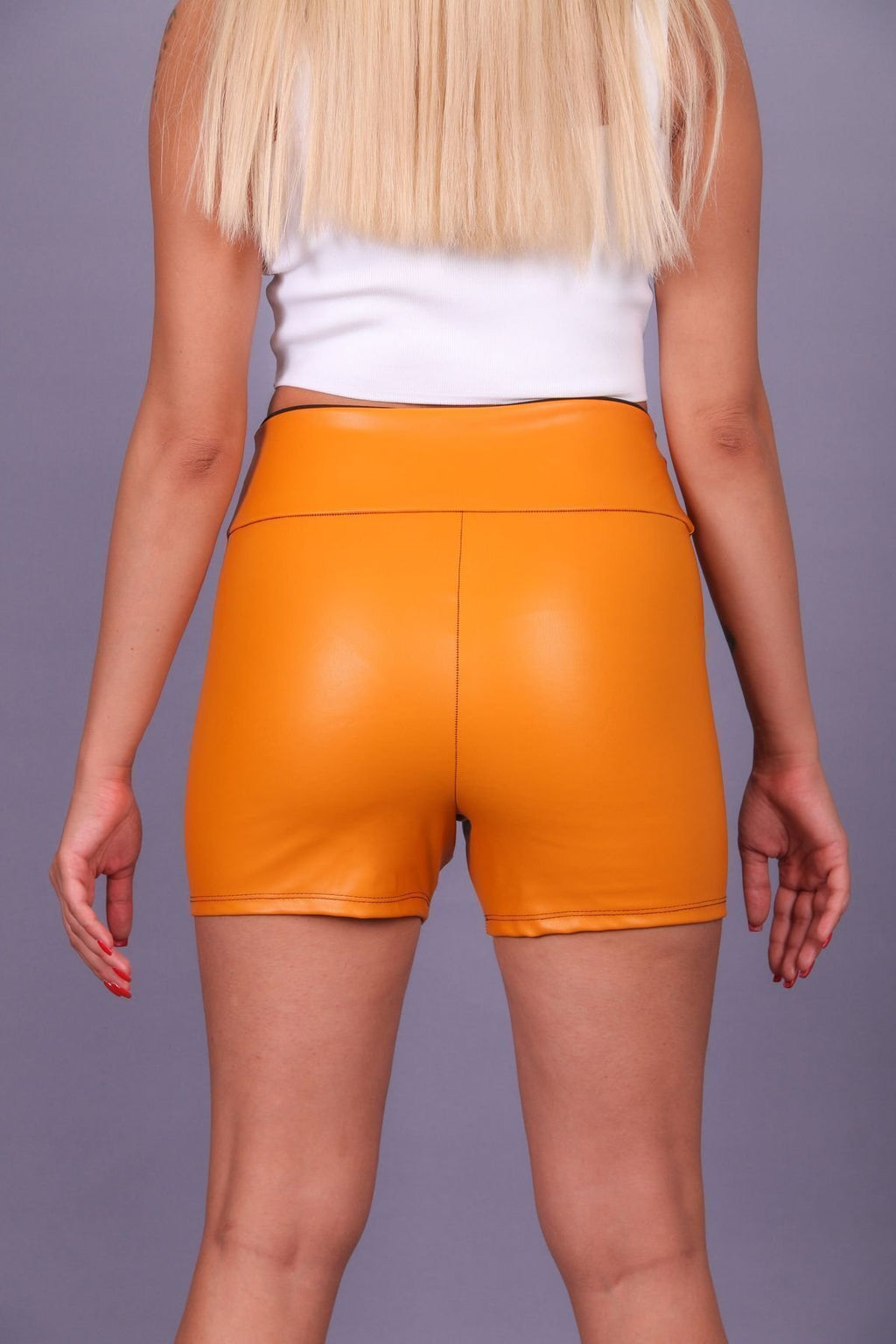 Deri spor şort yüksel bel