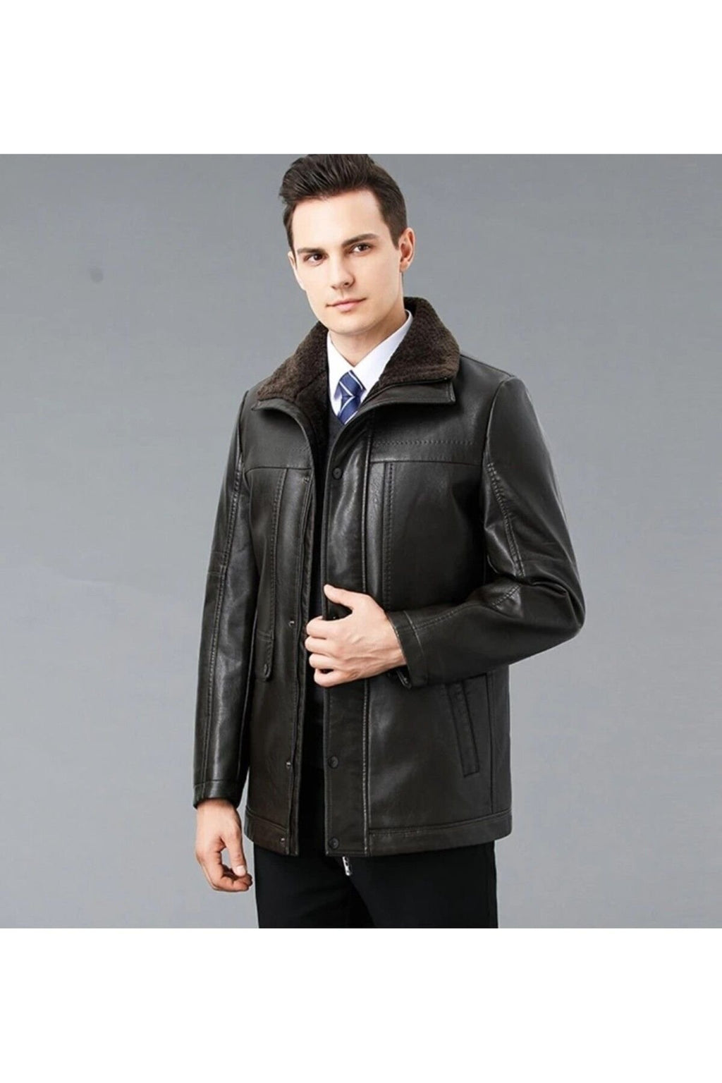 Hakiki deri İçi kürk yakası entegreli kürk mont kaban