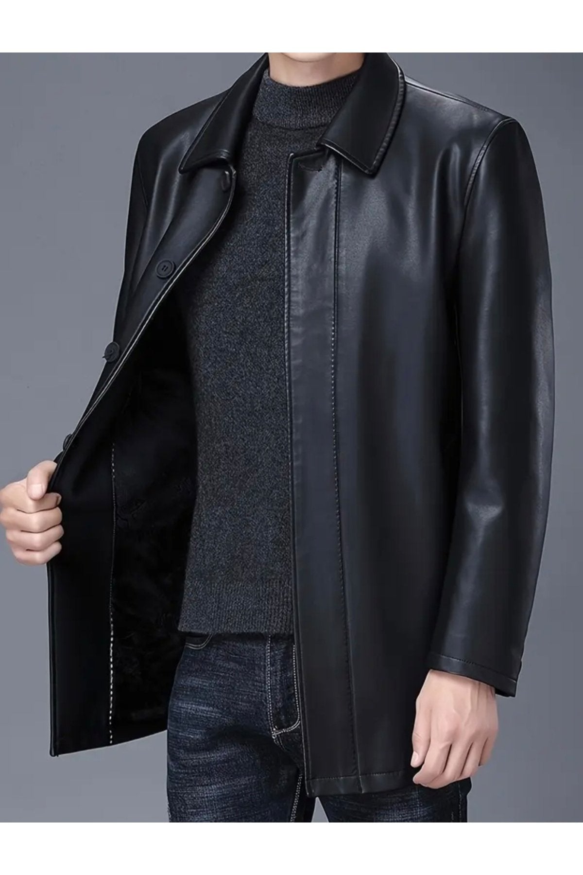Hakiki Kalın Dana Derisi,Gömlek Yaka Kaban