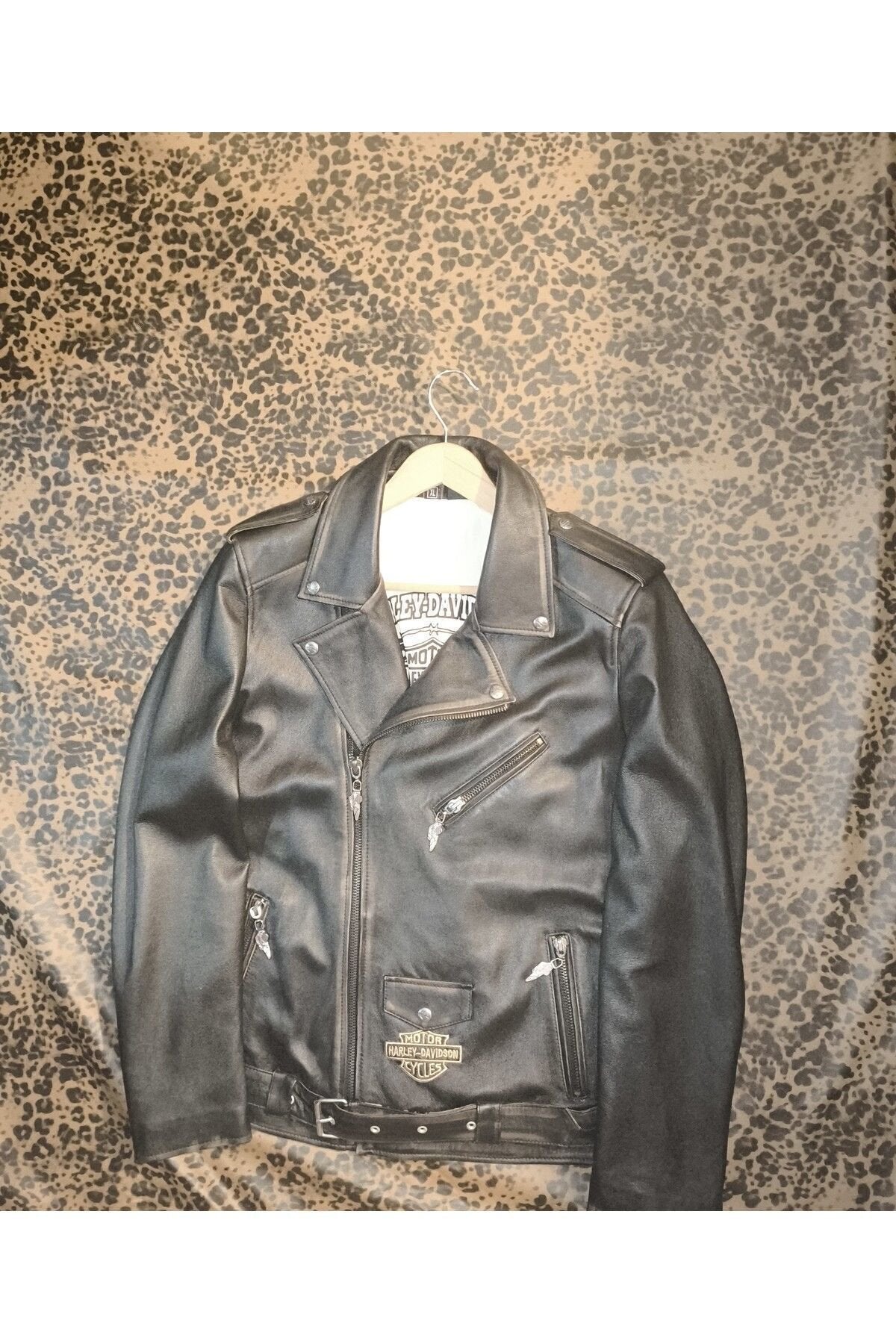 Hakiki deri Erkek ceket slim-fit biker model motorcu tarzı eskitme