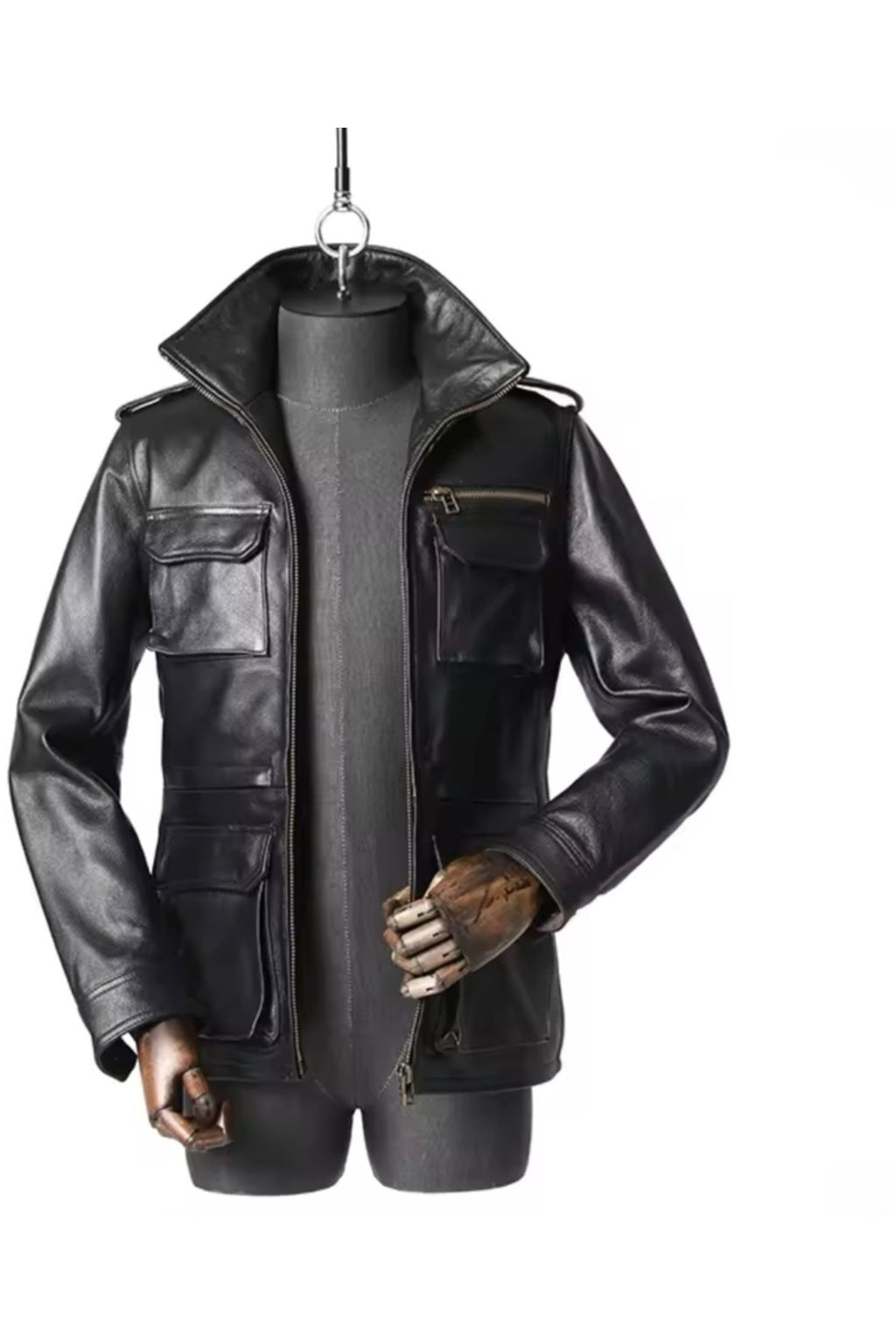 Yakası fermuarlı dik hakim yaka hakiki deri mont