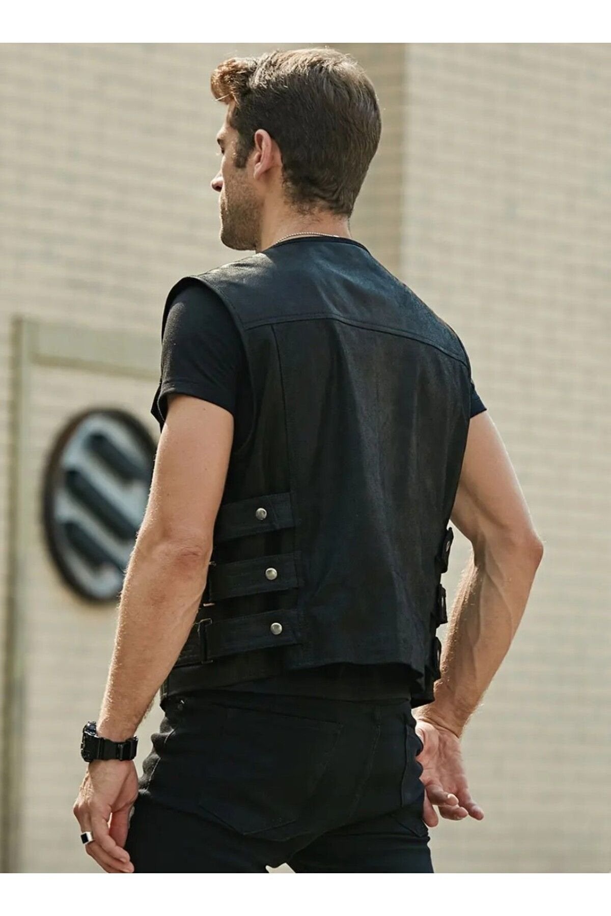 Hakiki Zik Deri Motorcu Yelek