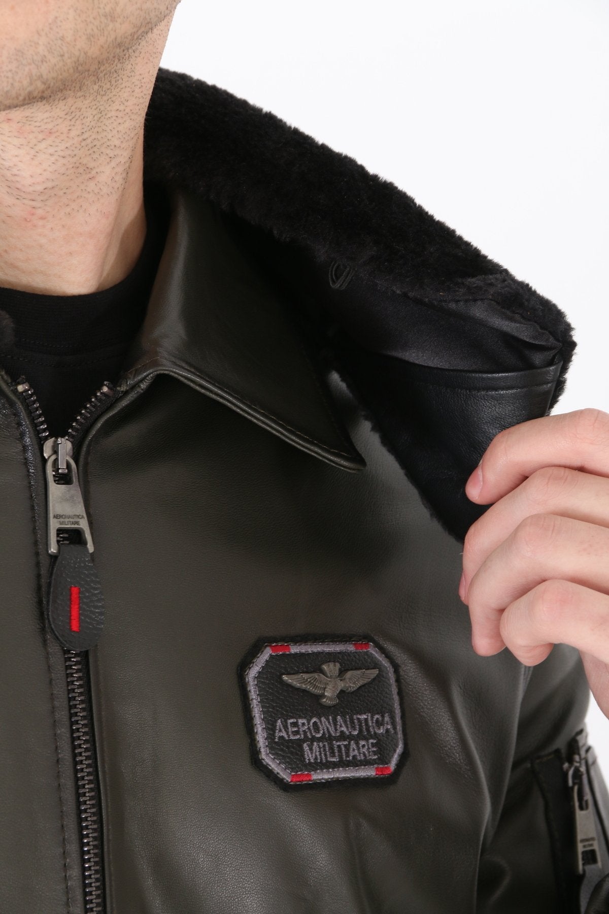 Pilot mont hakiki deri erkek yeşil renk