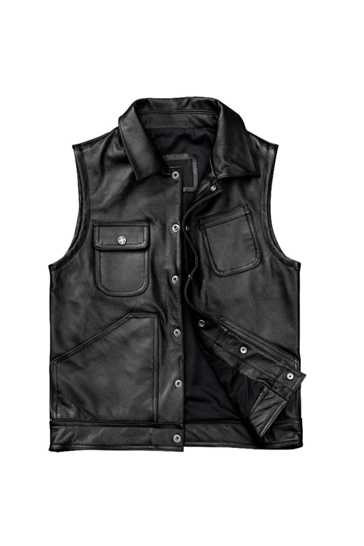 Motorcu tarzı Hakiki kuzu derisi yelek