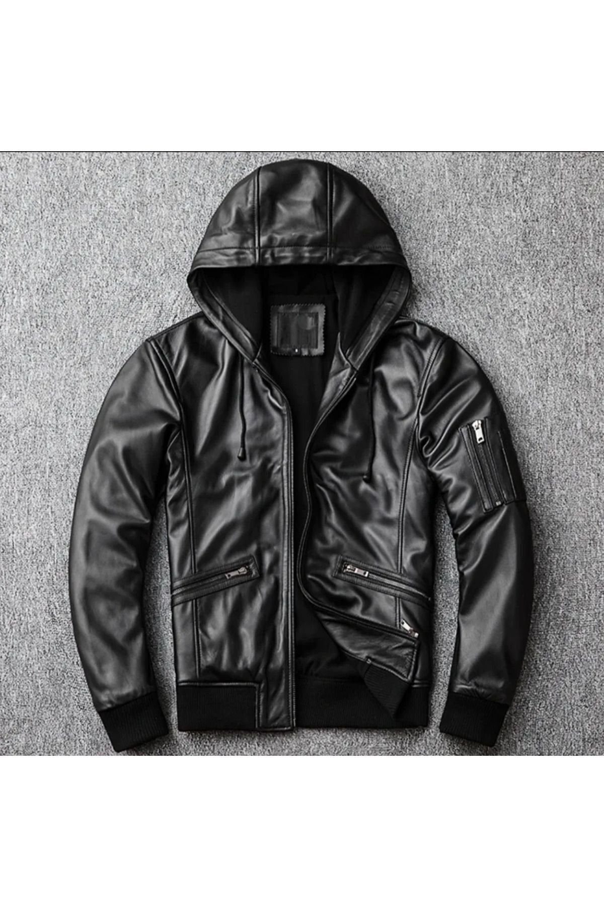 Kapüşonlu kuzu derisi mont