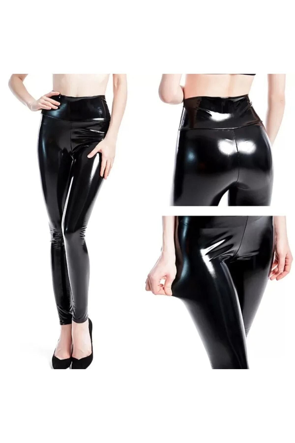 Rugan Tayt Yüksek Bel Parlak Siyah