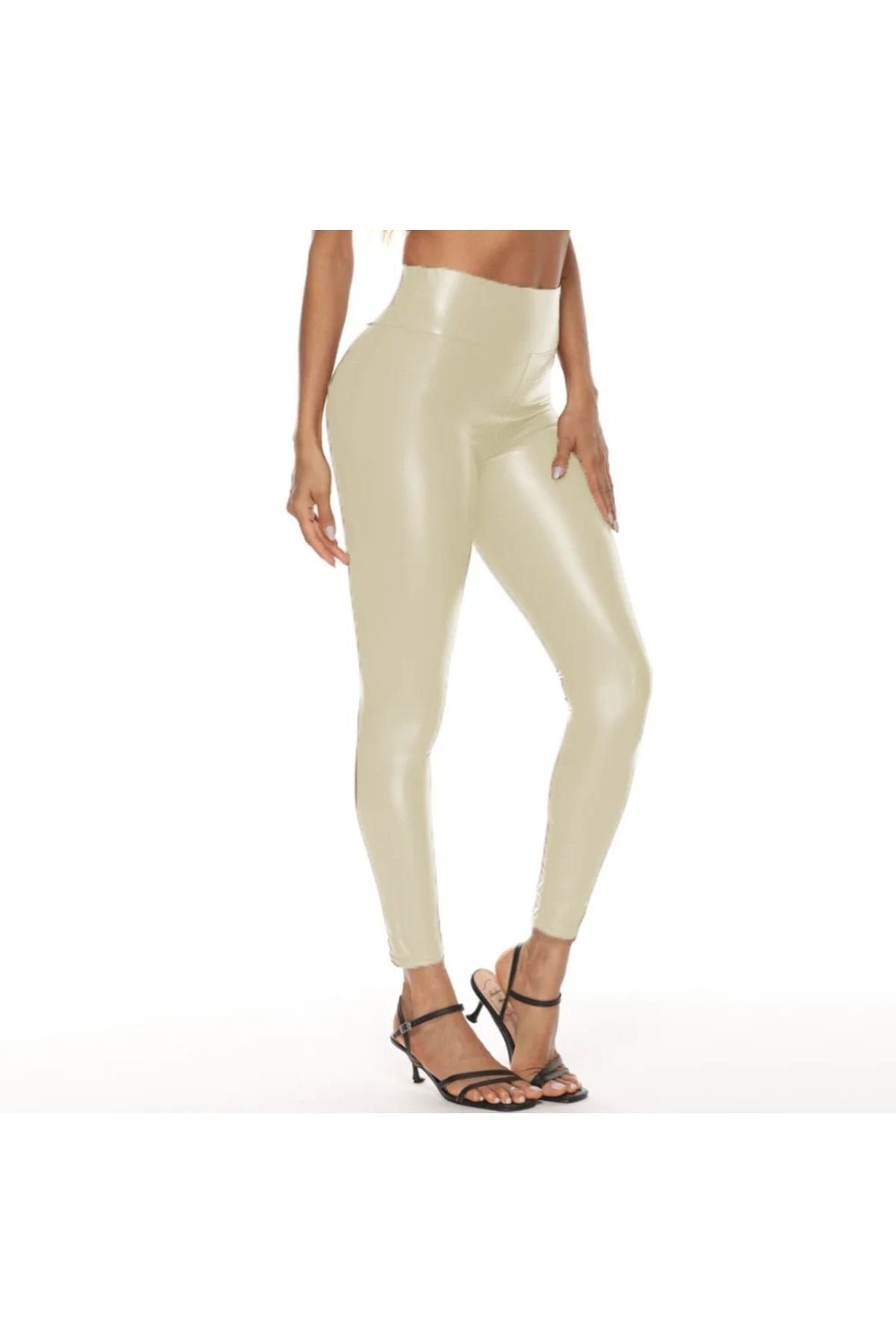 Deri suni deri yüksek bel tayt