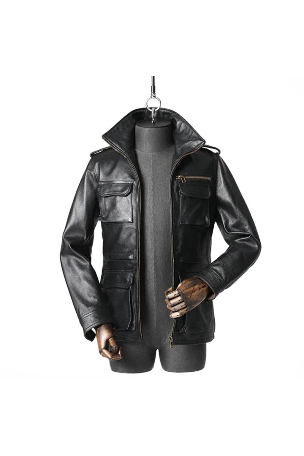 Yakası fermuarlı dik hakim yaka hakiki deri mont