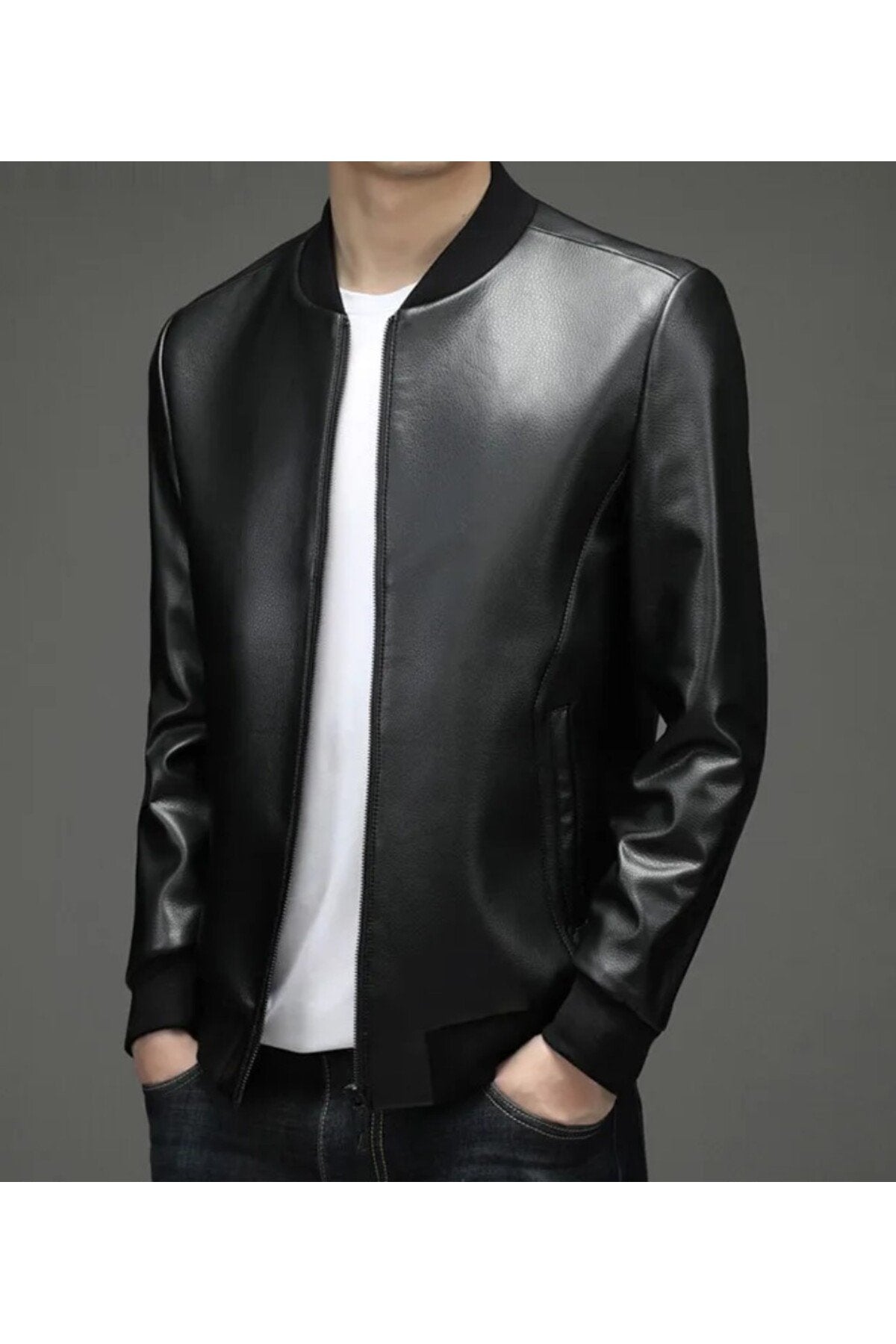 Spor hakiki deri ribanalı ceket