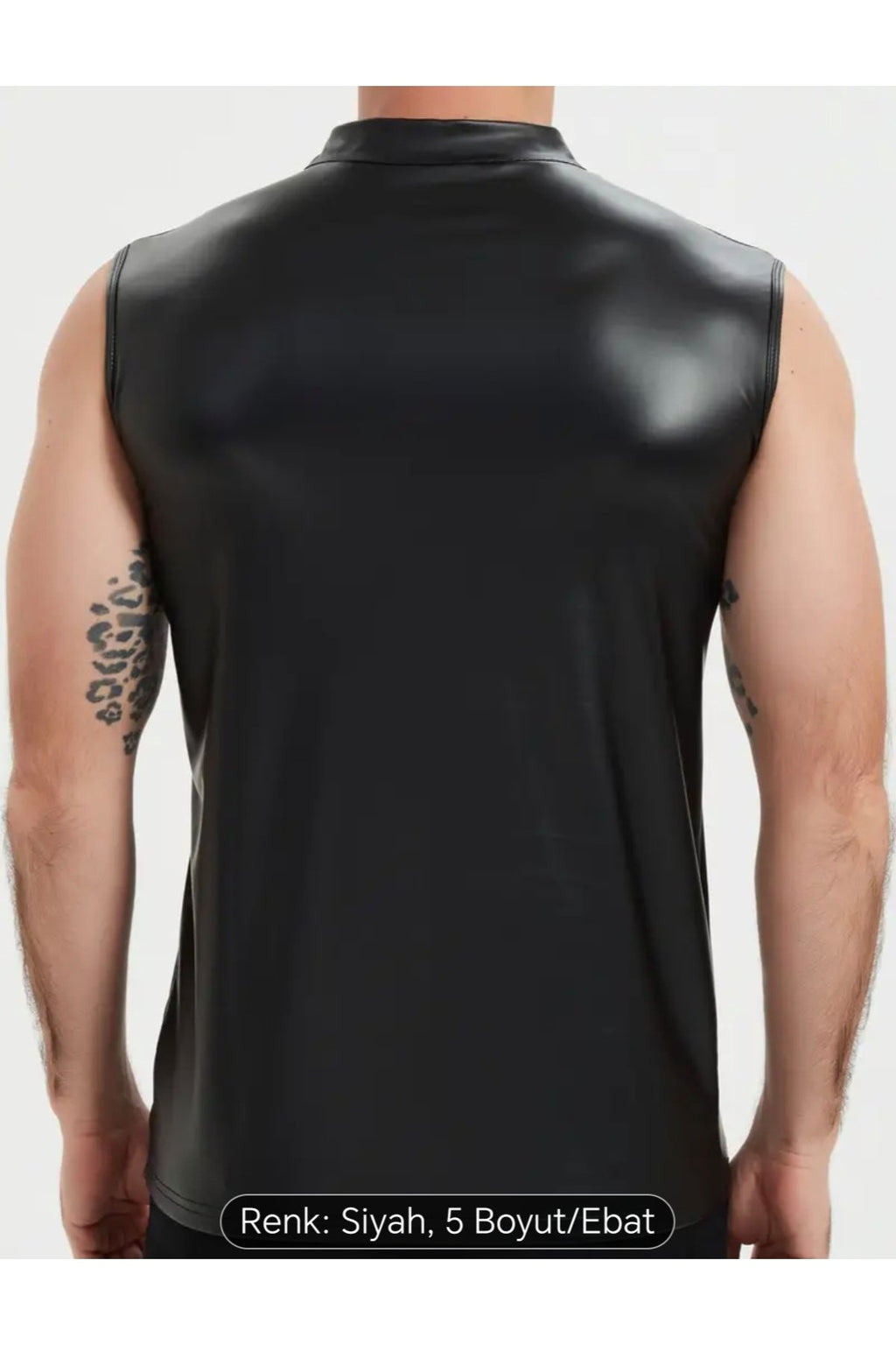 Pu Deri Erkek Yelek Fermuar Kapamalı Dik Yaka