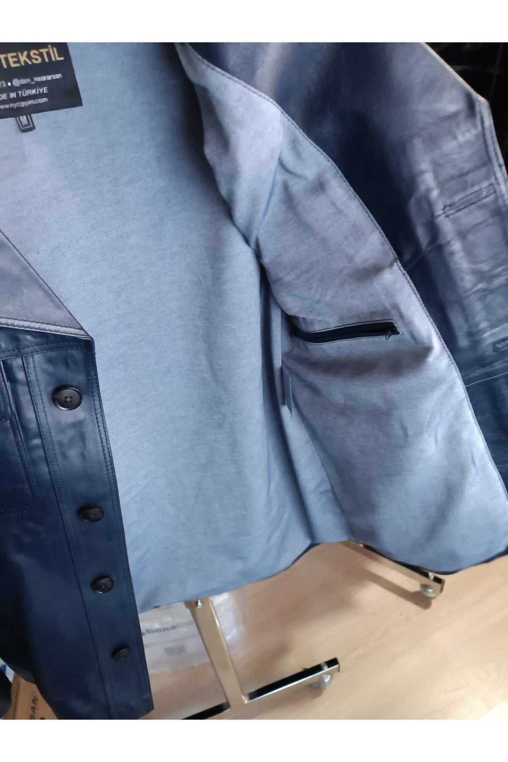 Hakiki Kuzu Derisi Lacivert Renk Uzun Ceket