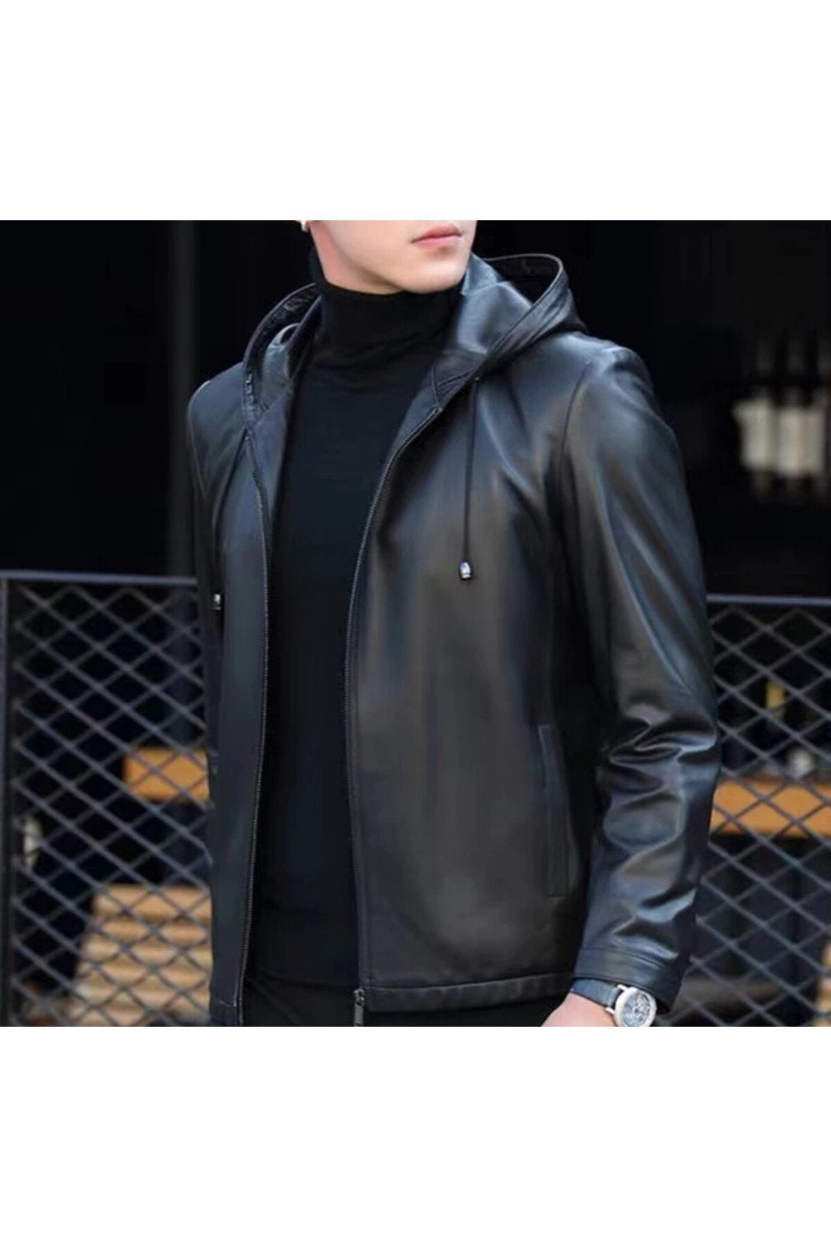 Kapüşonlu hakiki deri spor ceket