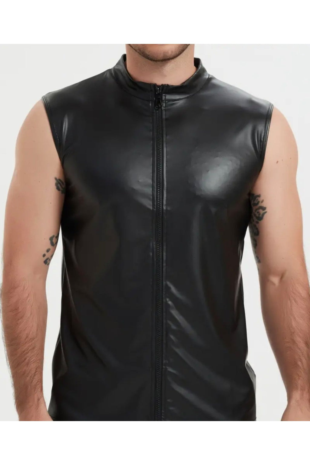 Pu Deri Erkek Yelek Fermuar Kapamalı Dik Yaka