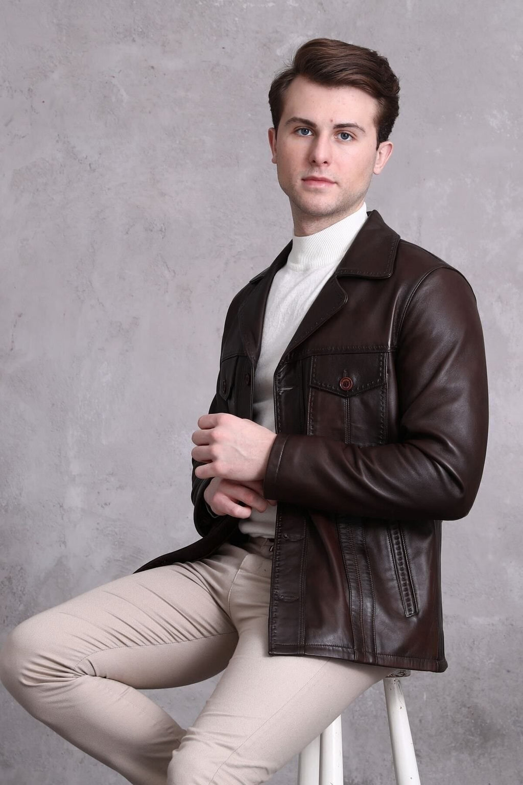 Hakiki Deri Ceket Karartmalı Koyu Kahve