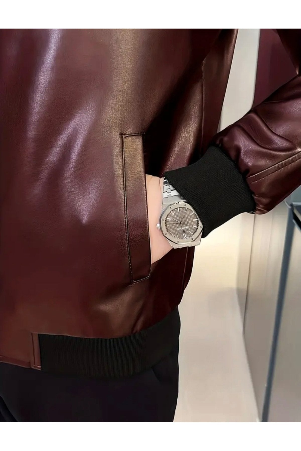 Hakiki Kuzu Derisi Trikolu Spor Ceket Bisiklet Yaka