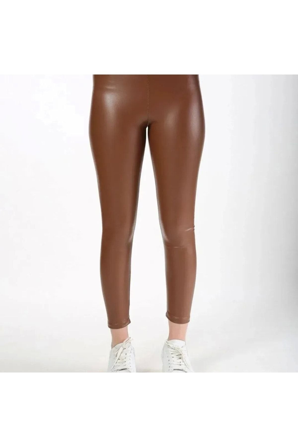 Deri Tayt Yüksek Bel Koyu Kahve