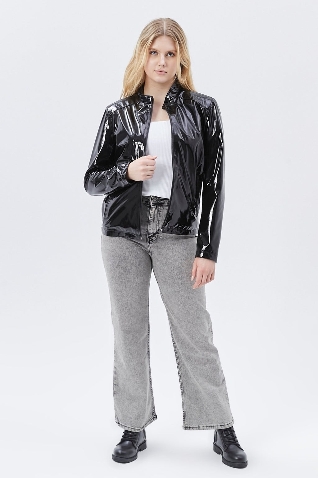 Rugan deri ceket tarzı yağmurluk siyah parlak