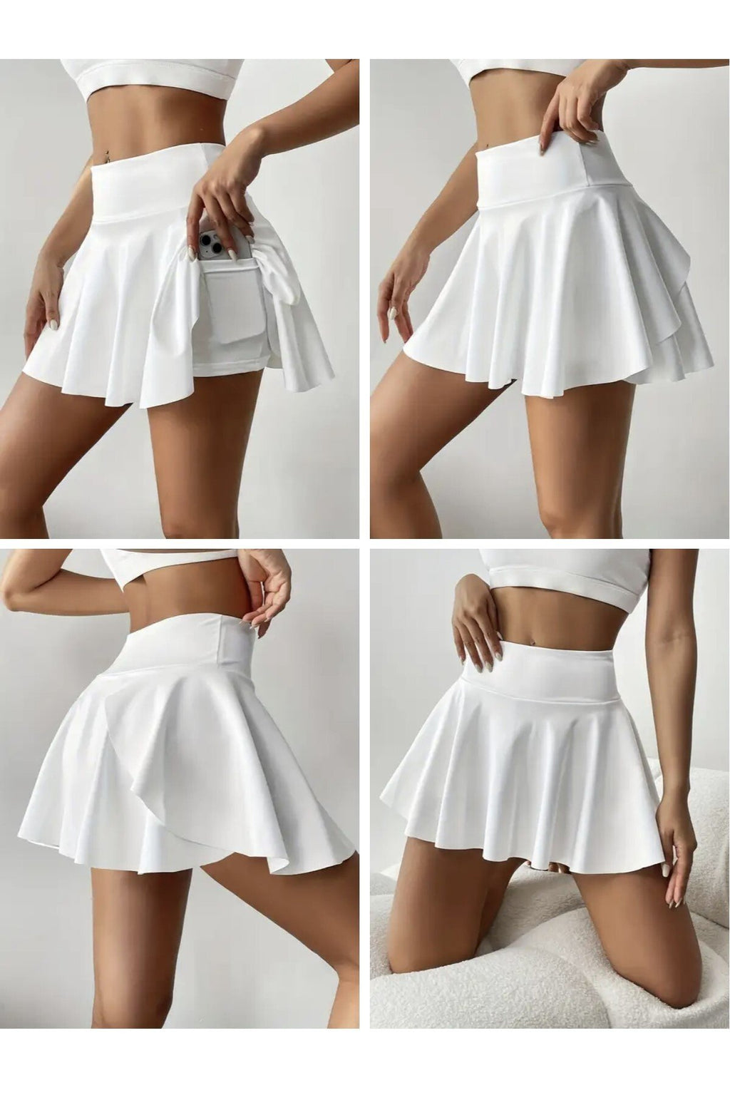 Etekli Şort Yüksel Bel Beyaz Renk İnce