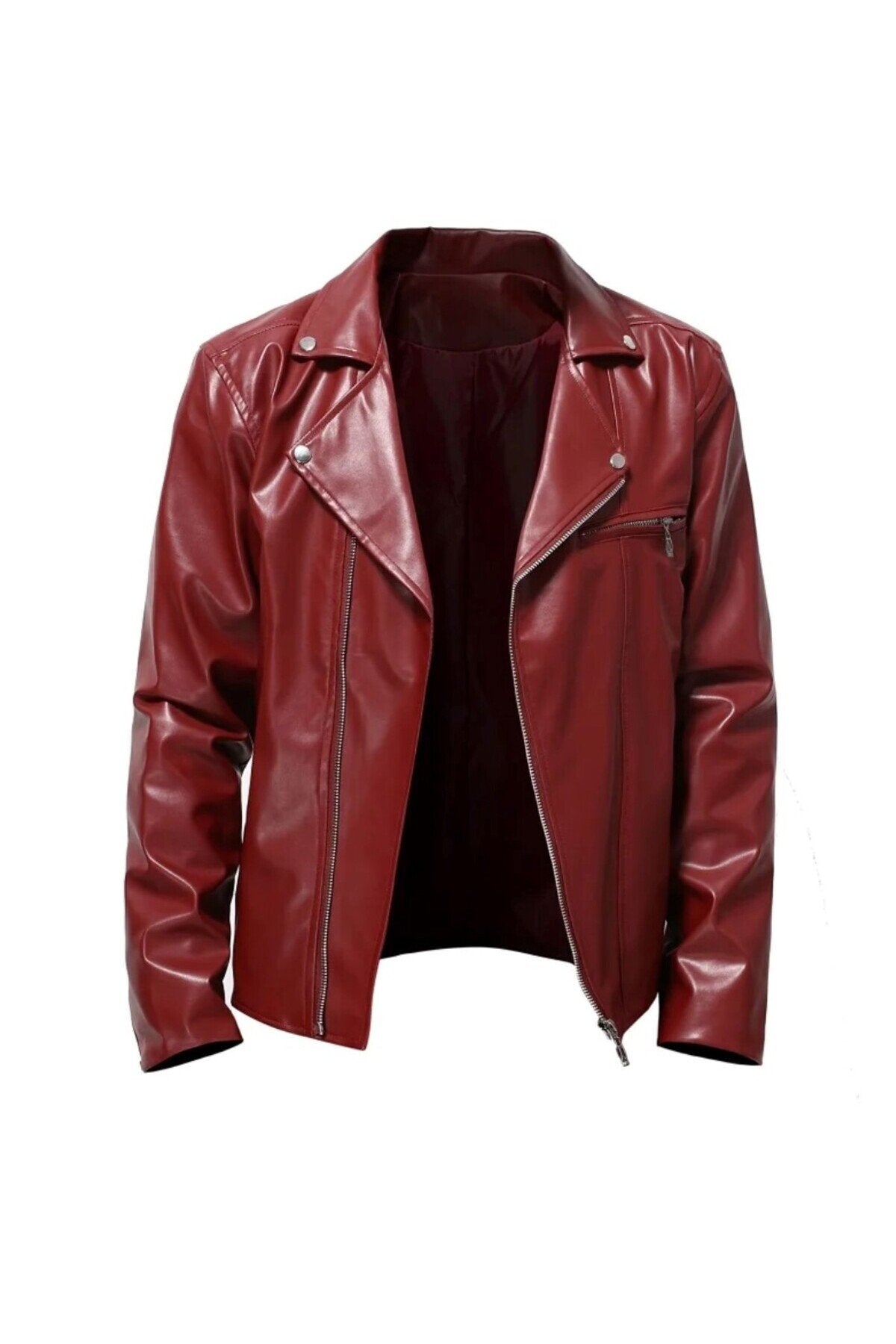 Motorcu tarzı traşlı dana derisi biker mont bordo renk