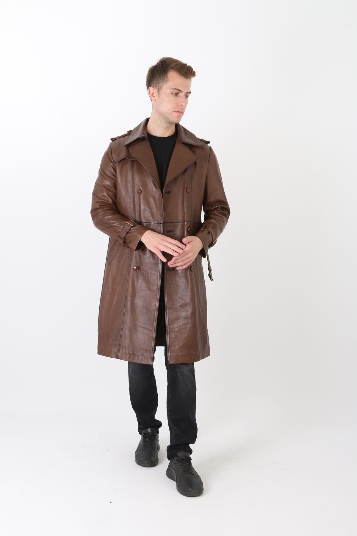 Hakiki Kuzu Deri Erkek Pardesü Kahve Renk