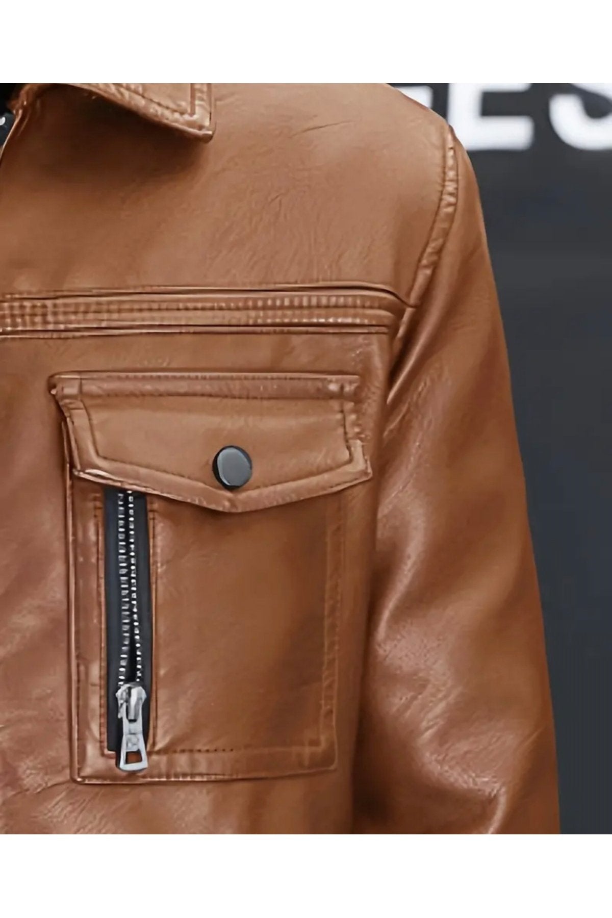 Gömlek Yaka ,Tam Fermuar Kapamalı, Cep Detaylı, Hakiki Kuzu Derisi Spor Ceket