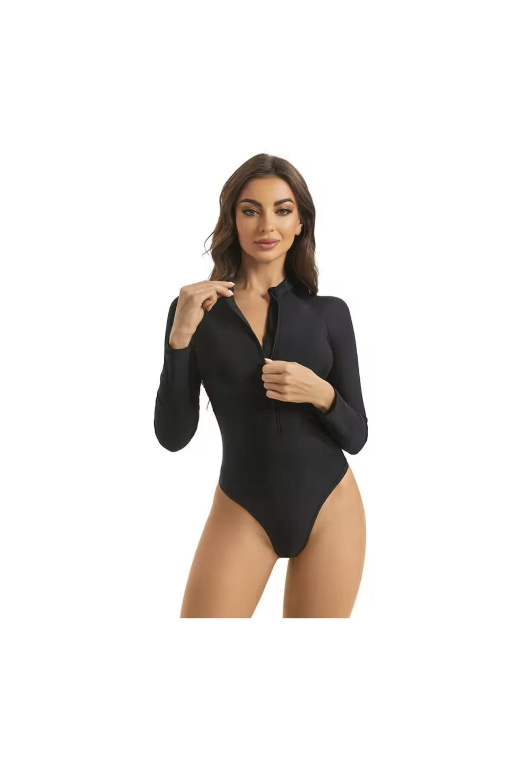 Kadın Sörf Tek Parça Mayo Yüksel Bel Fermuarlı Dalış Uzun Kollu