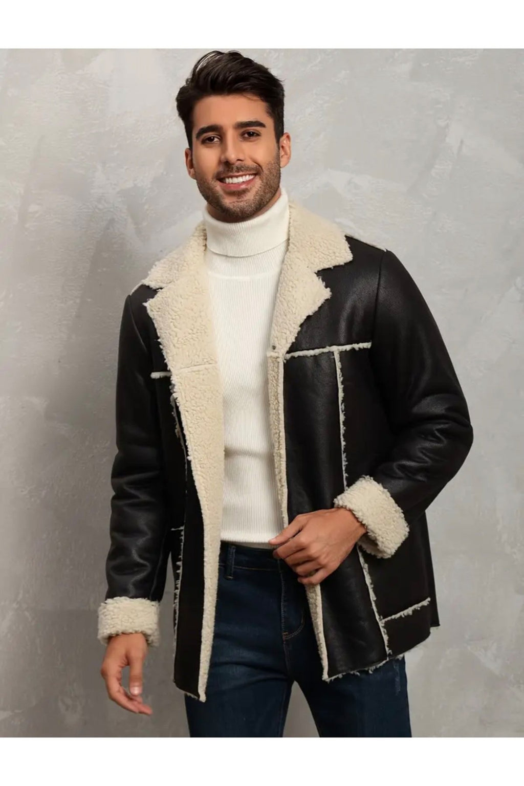 Dış Dikiş Yerleri ve İçi Kürklü Hakiki Deri Uzun Kaban Kışlık Erkek