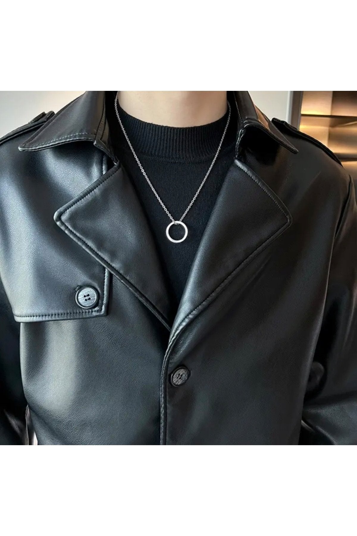 Trençkot Hakiki Kuzu Derisi düğme kapamalı