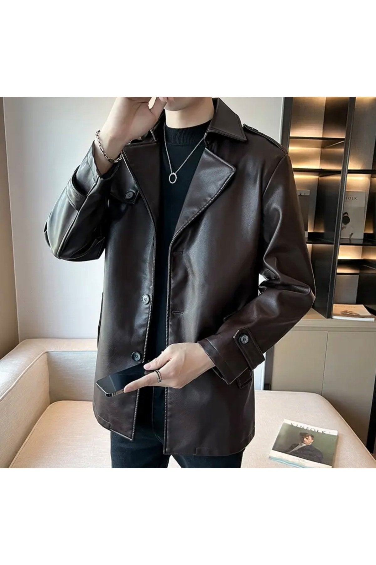 Trençkot Hakiki Kuzu Derisi düğme kapamalı