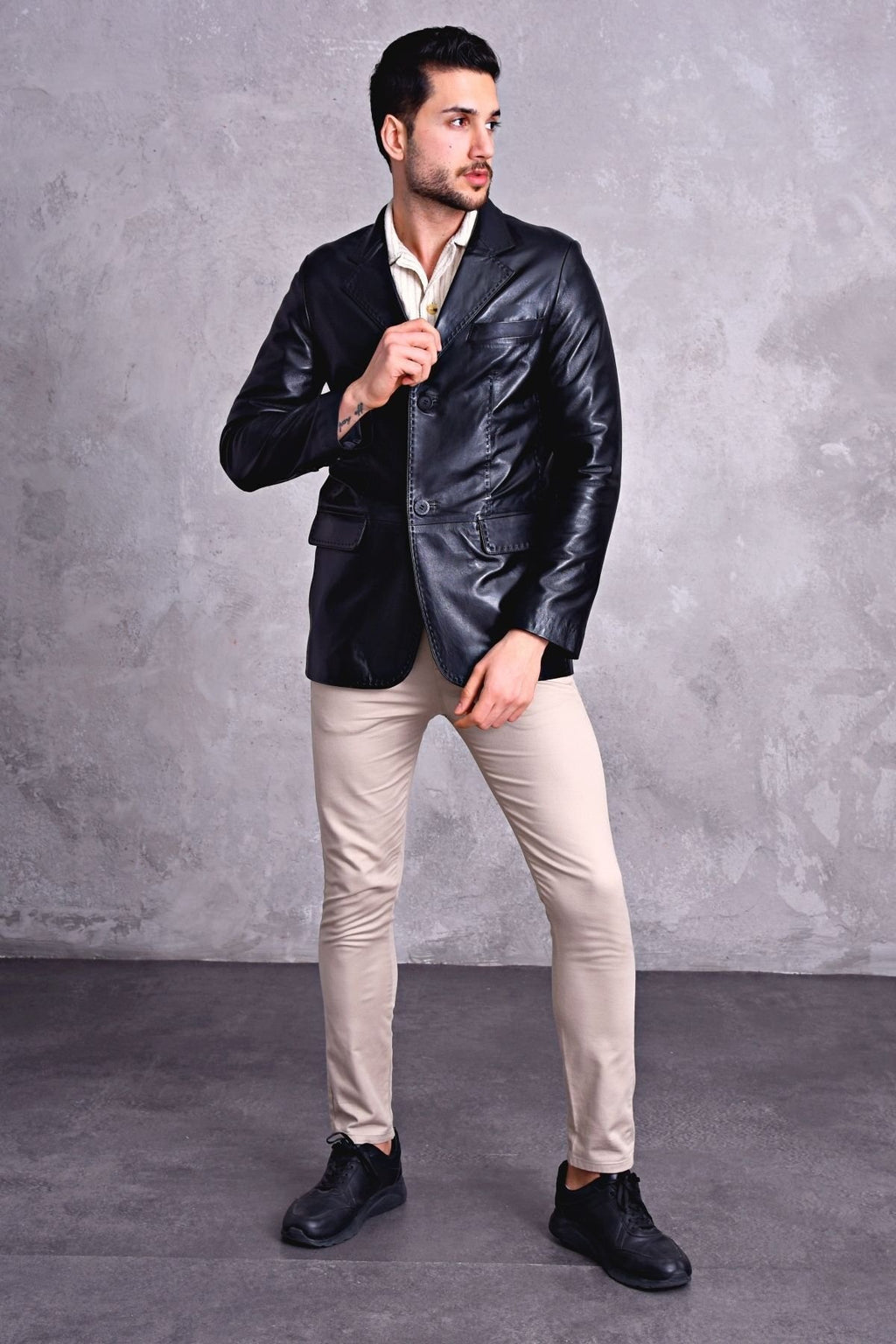 Hakiki Deri Blazer Klasik Ceket Punto Dikişli