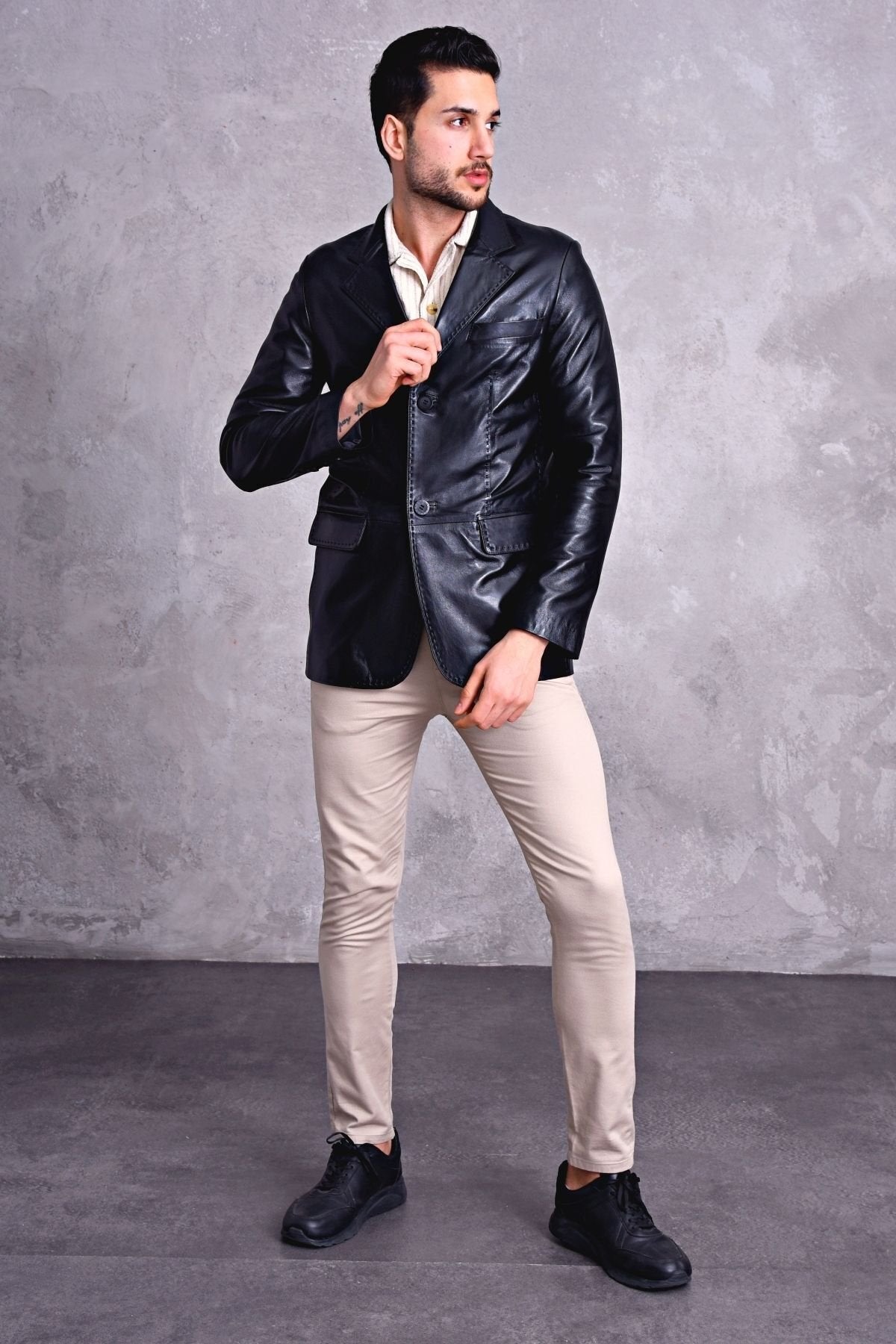 Hakiki Deri Blazer Klasik Ceket Punto Dikişli