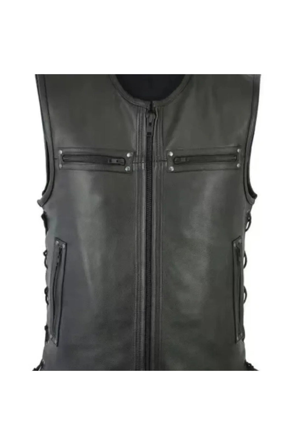 Cooper hakiki deri yelek yandan bağcıklı fermuar kapamalı