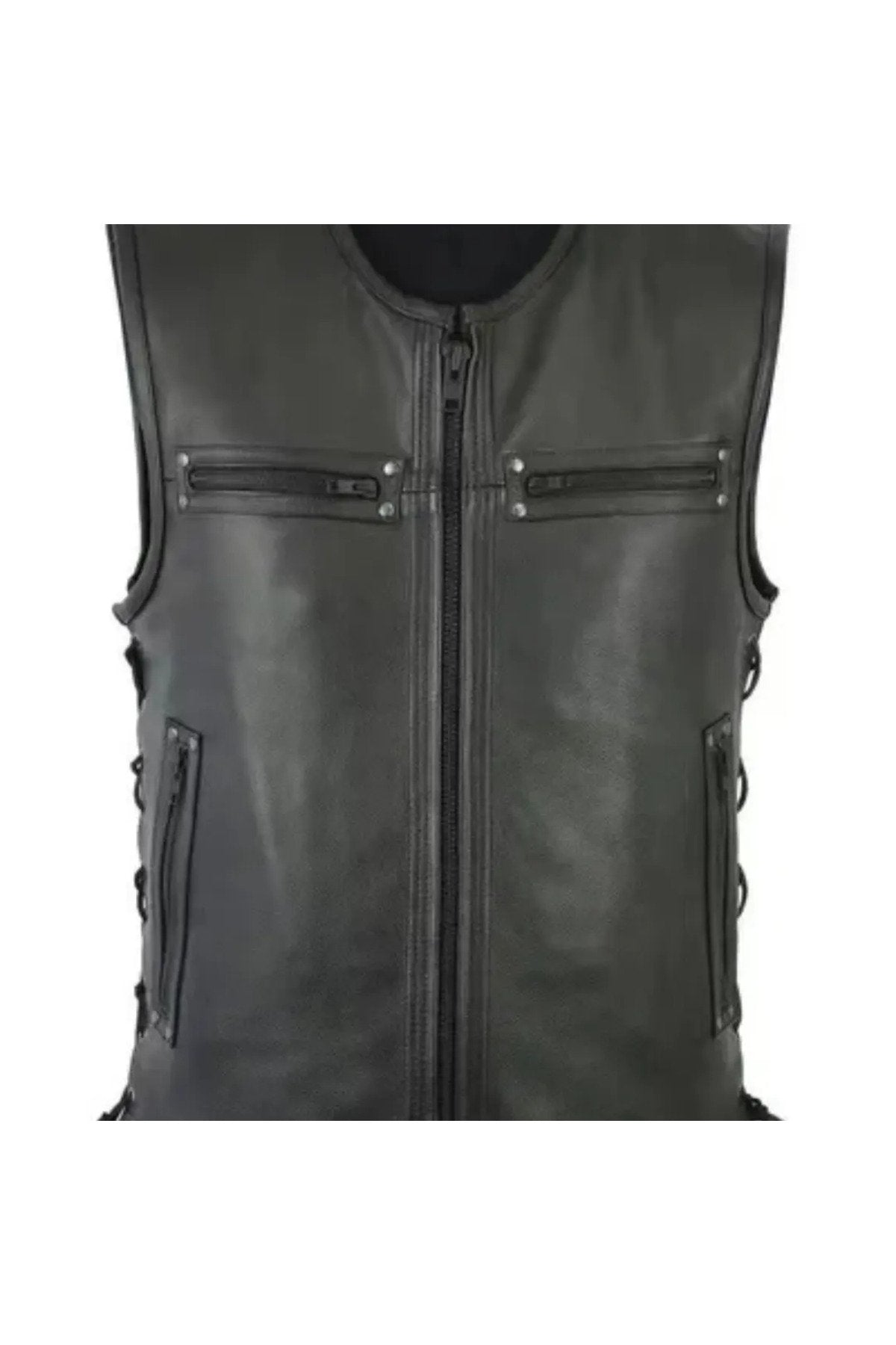 Cooper hakiki deri yelek yandan bağcıklı fermuar kapamalı