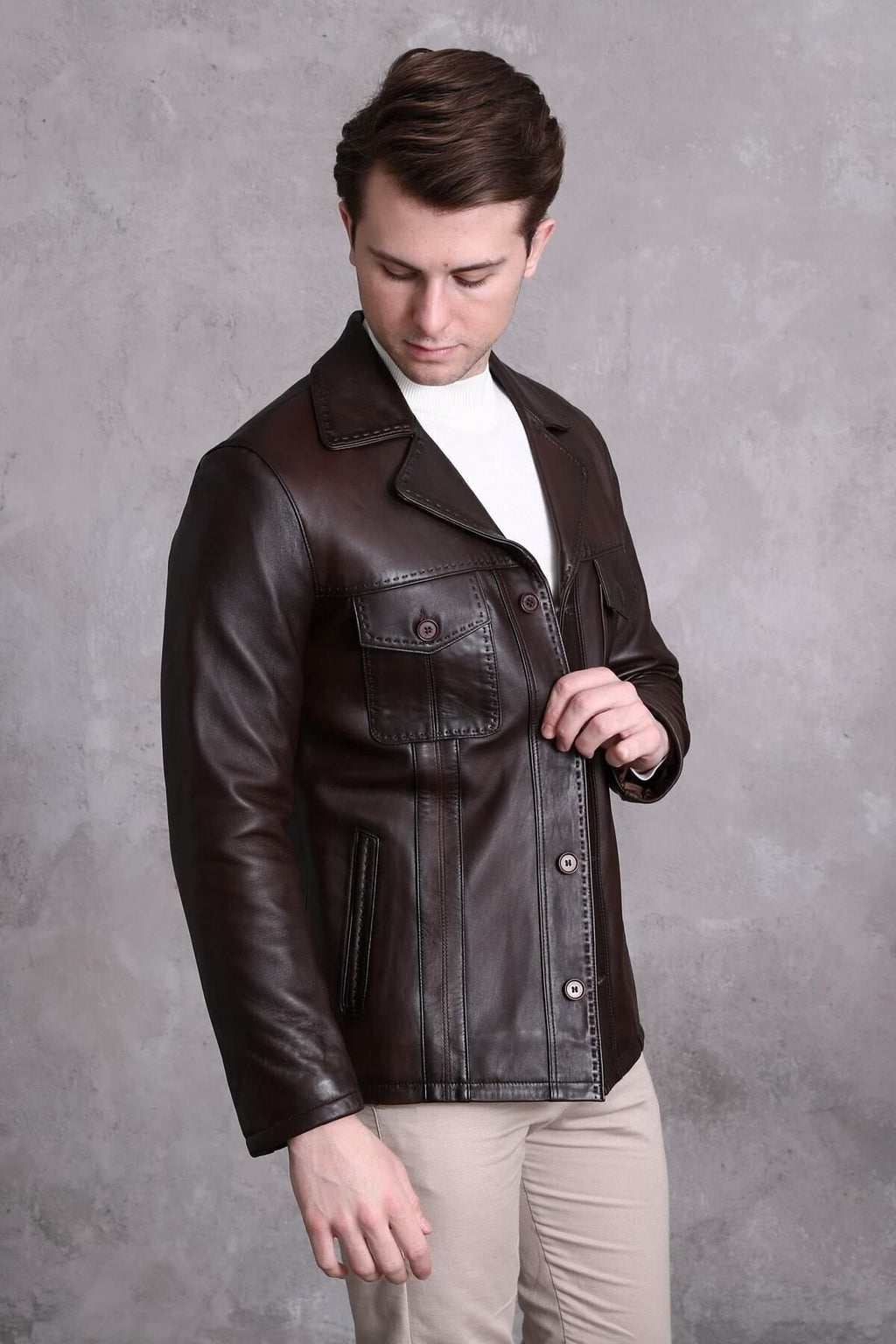 Hakiki Deri Ceket Karartmalı Koyu Kahve