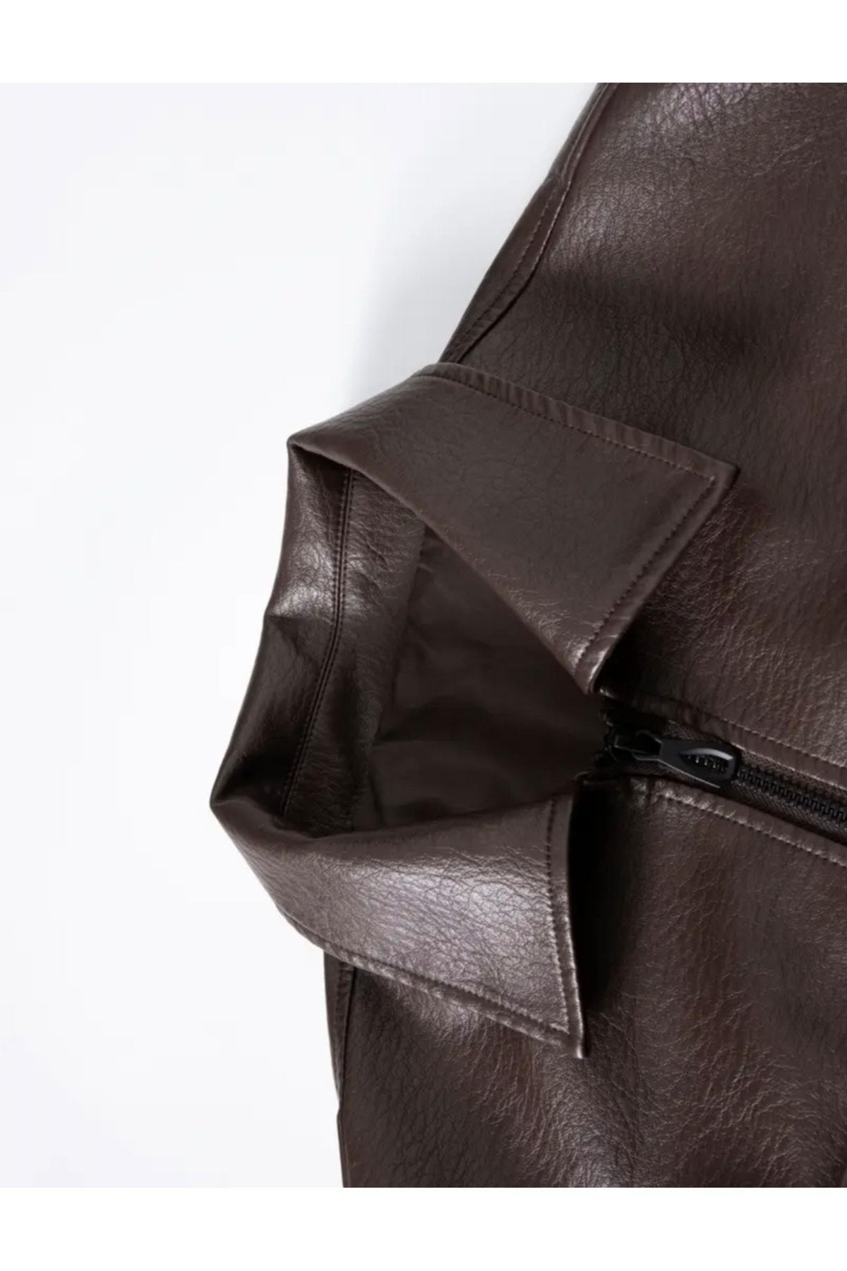 Büyük Torba Cepli Kapaklı Gömlek Yaka Mont Hakiki Kuzu Derisi
