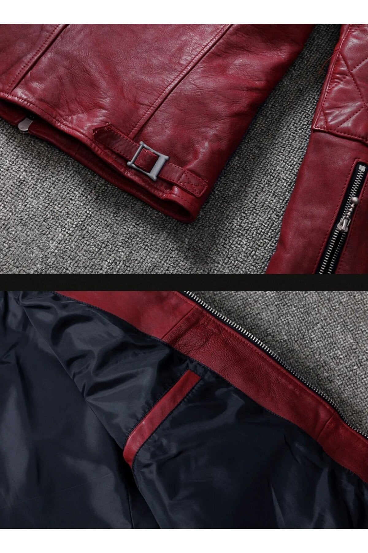 Vintage motosiklet şarap kırmızı renk hakiki deri mont