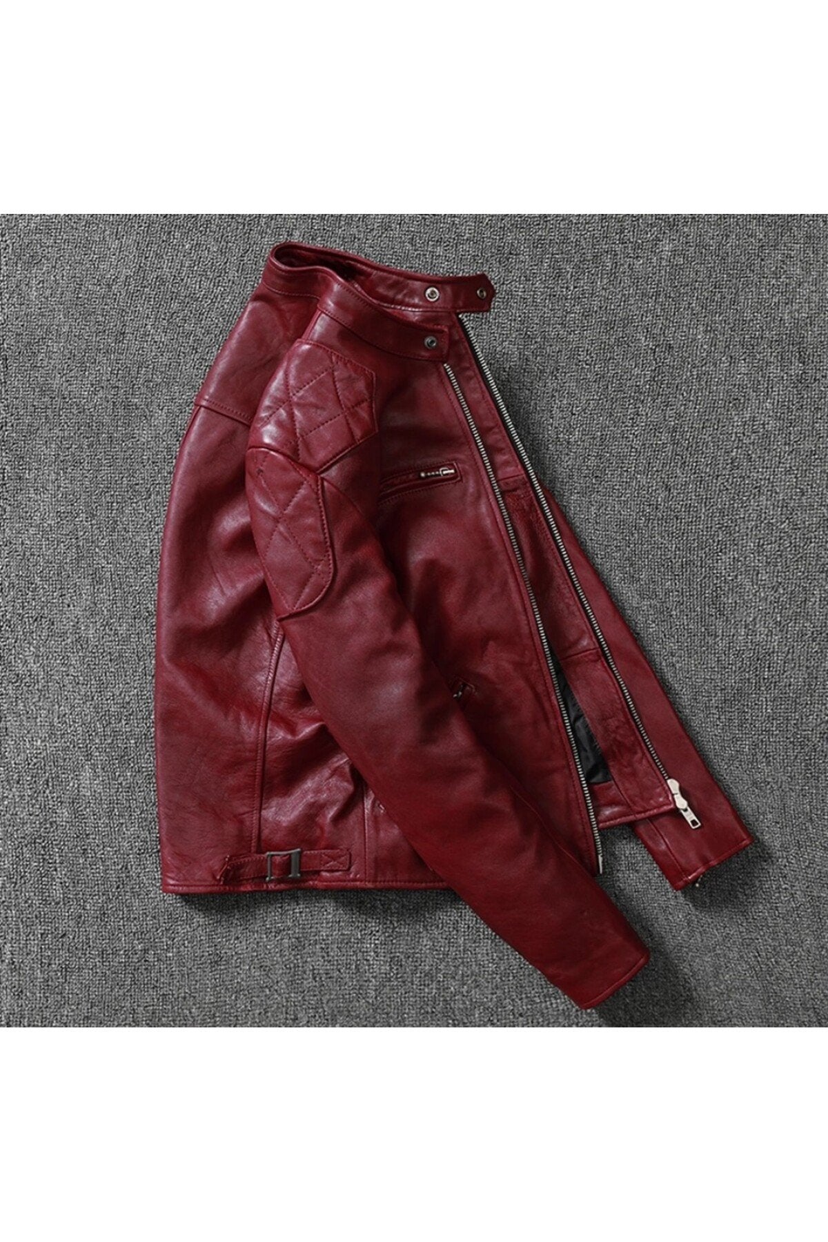 Vintage motosiklet şarap kırmızı renk hakiki deri mont