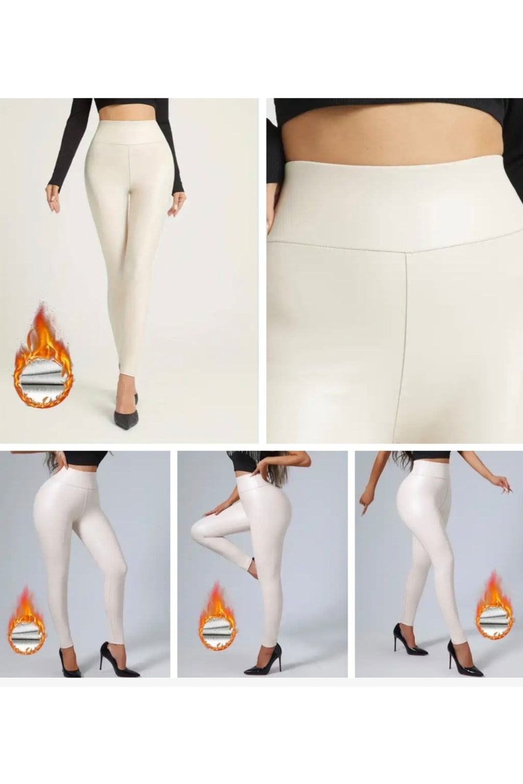 Deri Tayt Suni Deri Yüksek Bel Ekru Renk