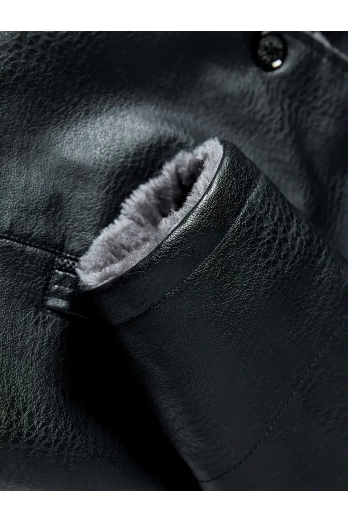 İçi ve Yaka Kenarları Tüylü Uzun Hakiki Deri Kaban