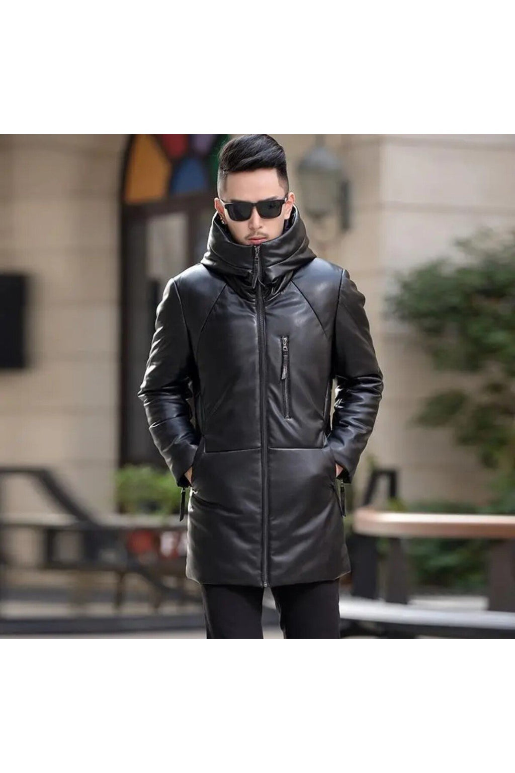 Hakiki deri Uzun mont Kapüşonlu Hakim yaka