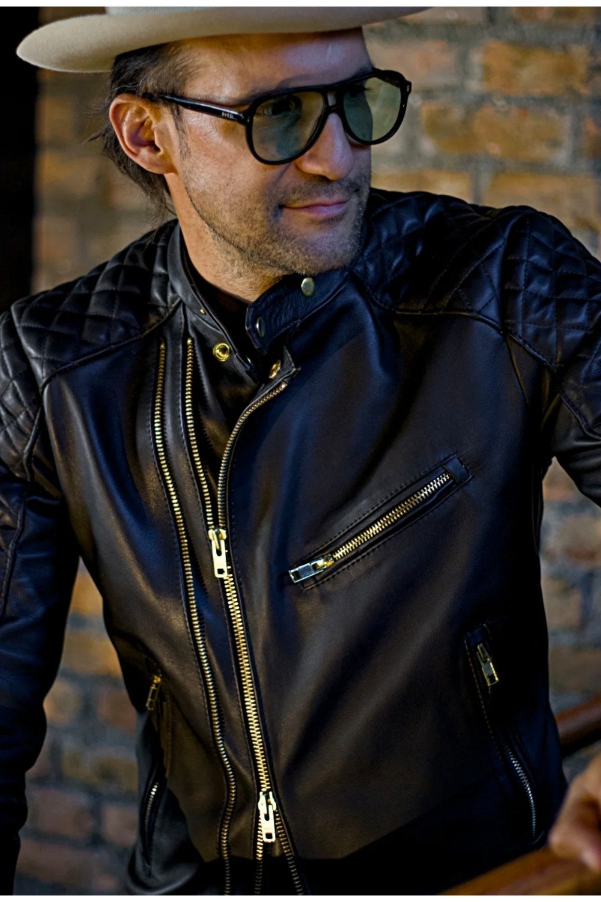 Golden fermuarlı kapitone dikiş detaylı biker mont