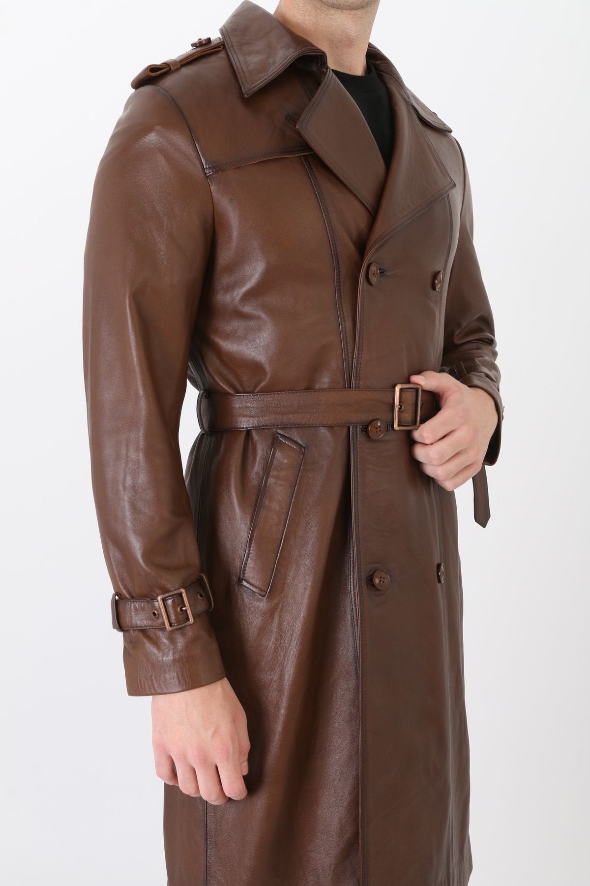 Hakiki Kuzu Deri Erkek Pardesü Kahve Renk