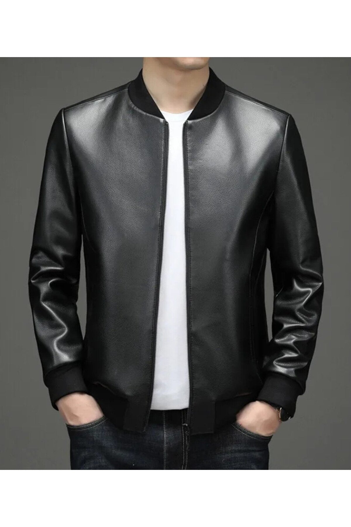 Spor hakiki deri ribanalı ceket