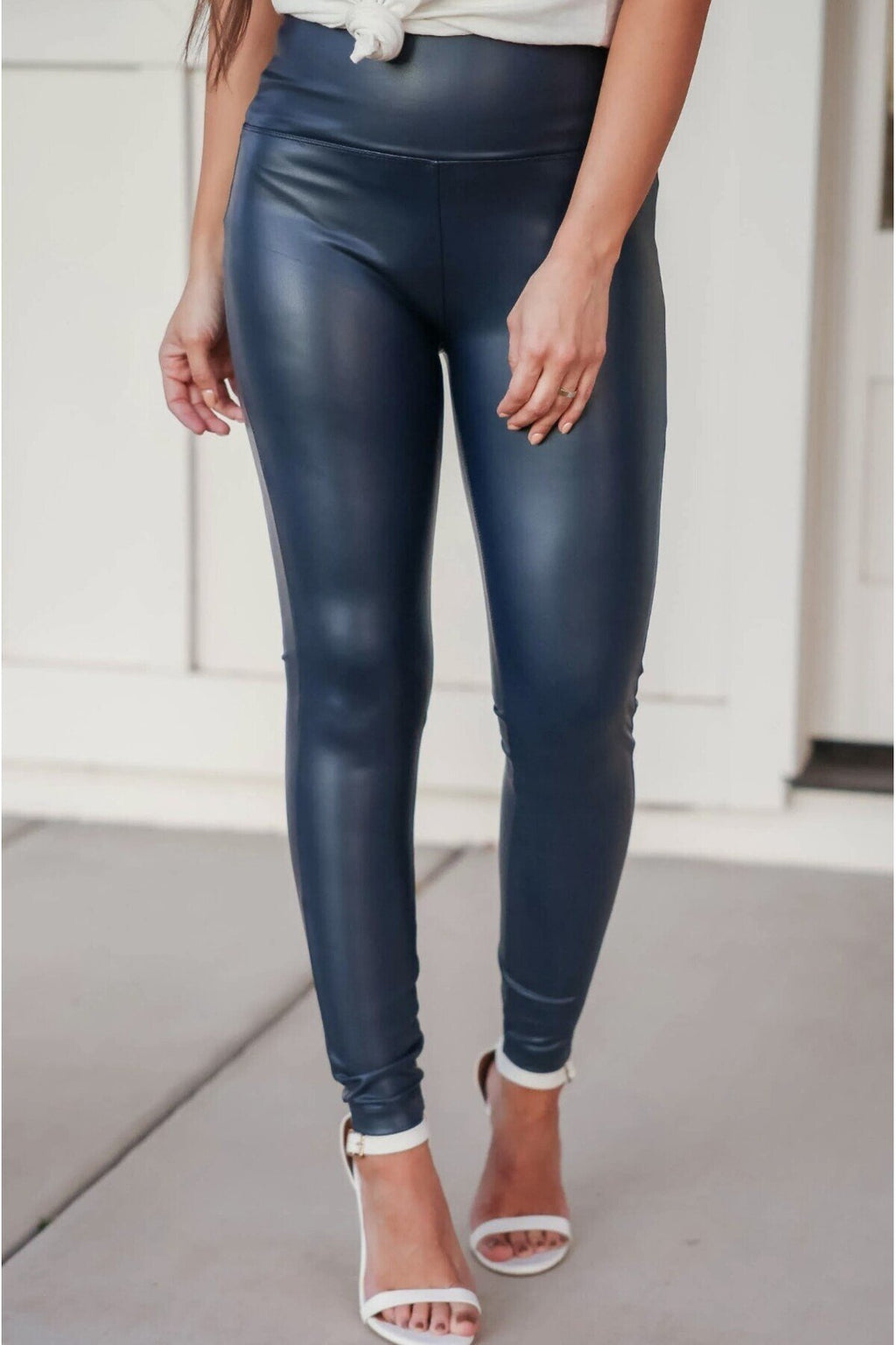 Deri tayt yüksel bel lacivert renk